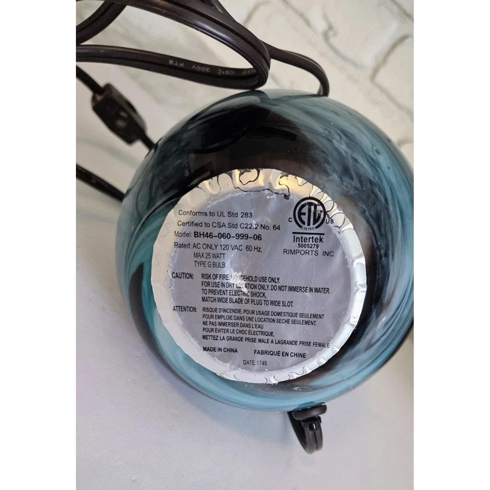 Intertek‎ Electric Accent Lamp Swirl Glass Aqua Teal Turquoise Brown Swirl 6